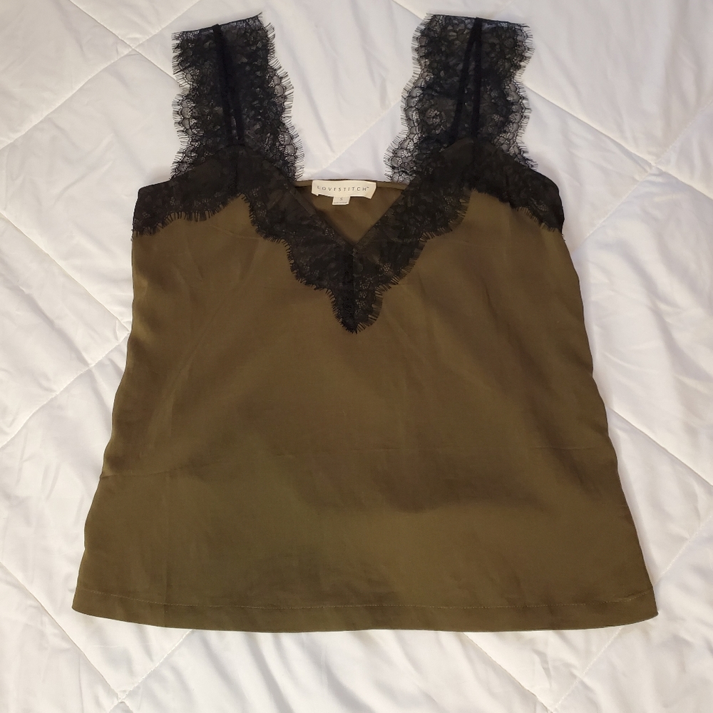 Love Stitch olive green and black Cami size small